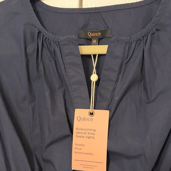 NWT Quince Women's Organic Cotton Poplin Tiered Mini Dress Navy Size Medium - Picture 3 of 13